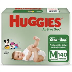 Pañales Huggies Active Sec Xtra Flex Pack 140 un (2 paq. x 70 un). Talla M
