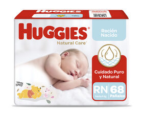Pañales Huggies Natural Care Unisex Pack (2 Paq. x 34 un) Talla RN